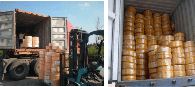 Se cargó un contenedor de manguera de rociado de PVC